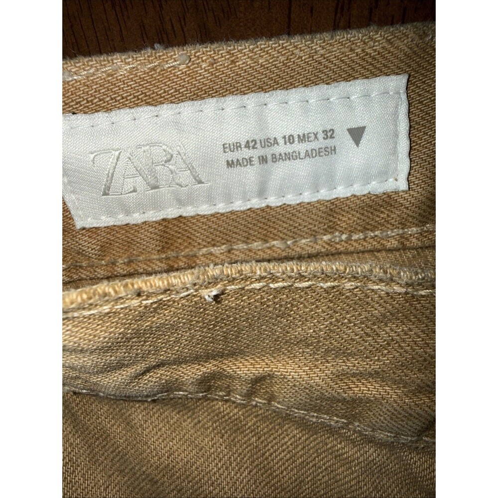 ZARA Tan Barrel Wide Leg Jeans Relaxed Baggy Distressed High Rise V Seam 10 NWT - Picture 5 of 12